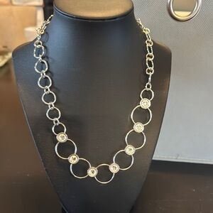 Touchstone Crystal Silver-Tone Linked Circle Necklace with Clear Stones